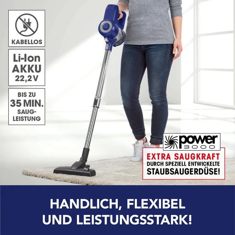 CLEANmaxx Akku-Zyklon-Staubsauger - blau/silber