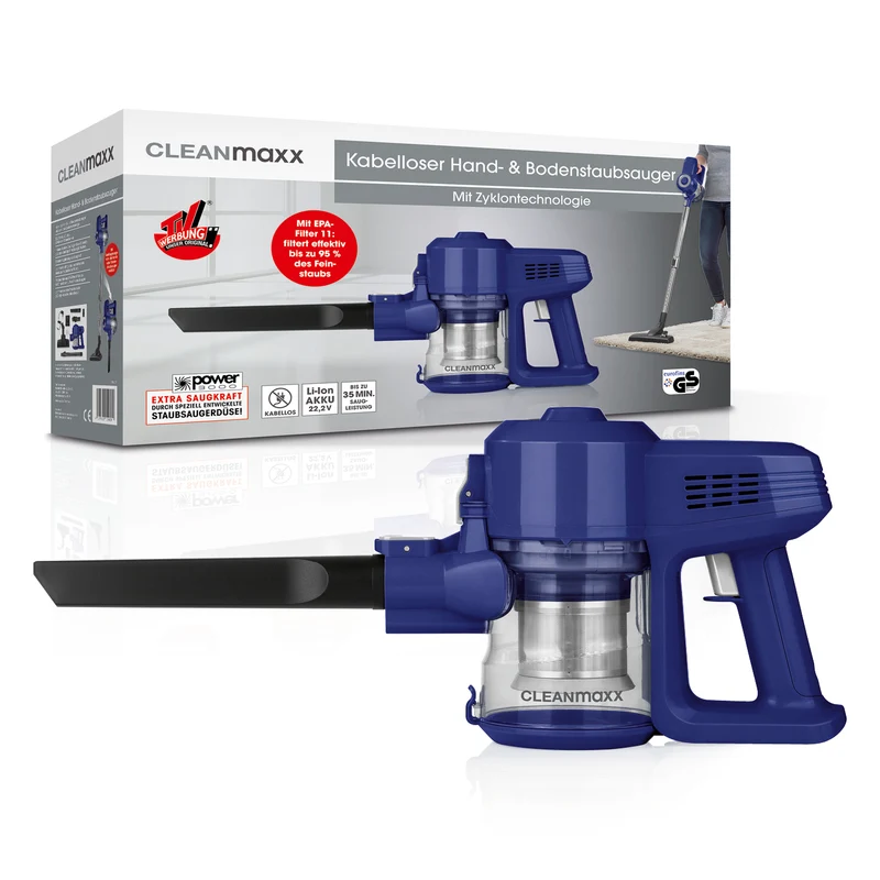 CLEANmaxx Akku-Zyklon-Staubsauger - blau/silber
