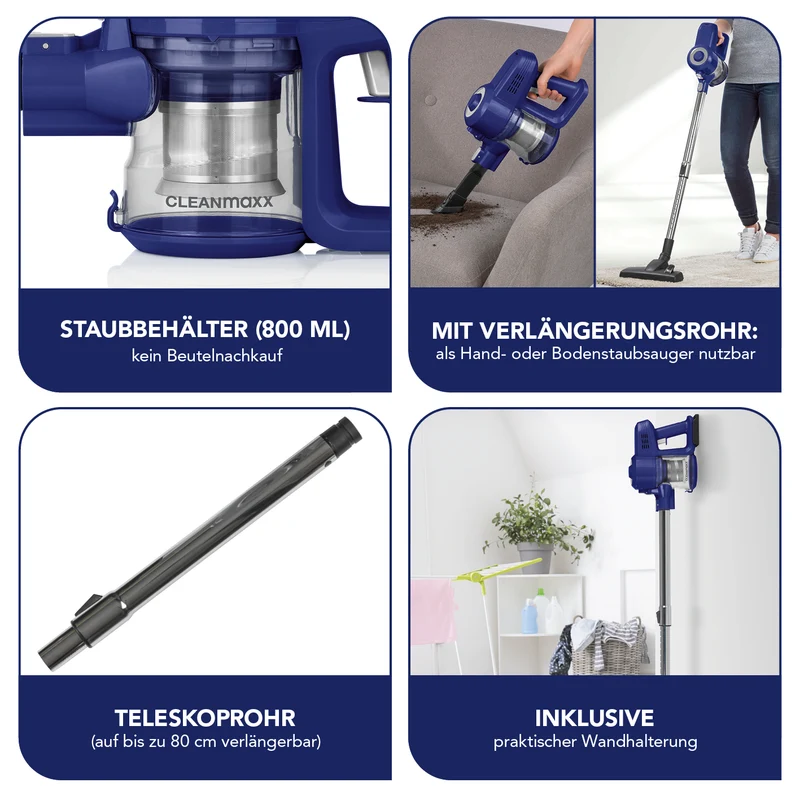 CLEANmaxx Akku-Zyklon-Staubsauger - blau/silber