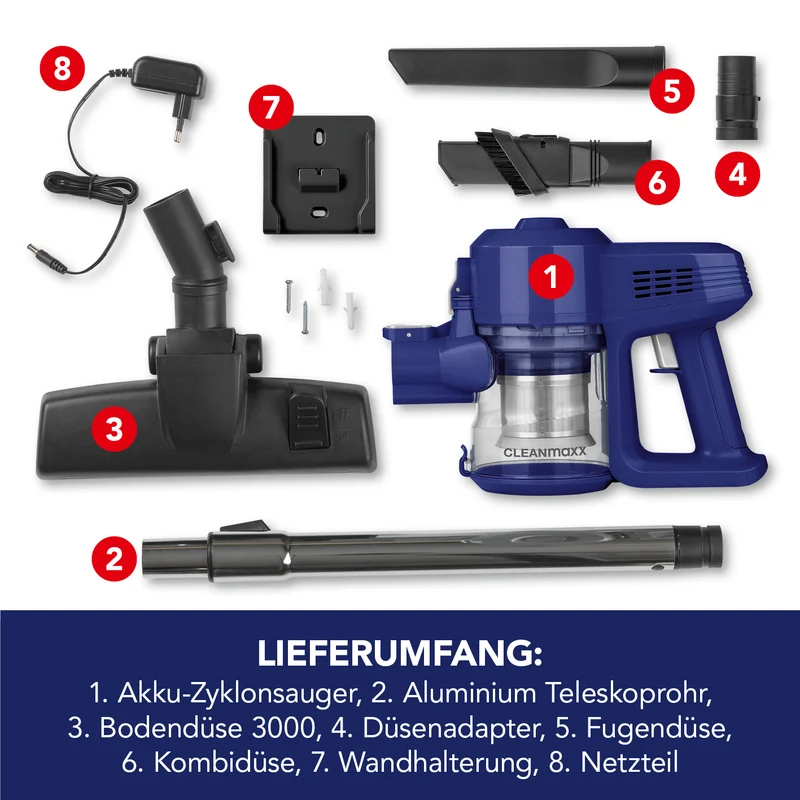 CLEANmaxx Akku-Zyklon-Staubsauger - blau/silber