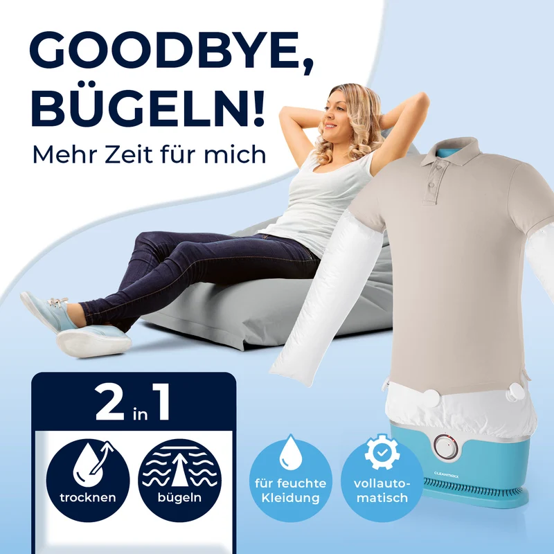 CLEANmaxx Hemdenbügler PRO für Oberbekleidung - trocknet & bügelt automatisch - Blau