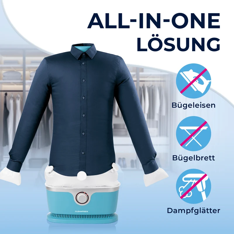 CLEANmaxx Hemdenbügler PRO für Oberbekleidung - trocknet & bügelt automatisch - Blau
