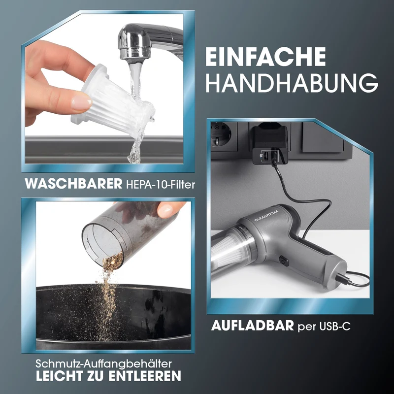 CLEANmaxx 3-in-1-Akkusauger - Saug-, Gebläse- & Vakuumierfunktion - 7 Aufsätze