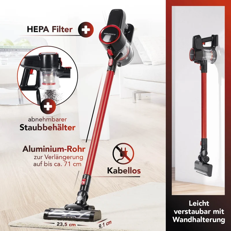 CLEANmaxx Akku-Zyklon-Staubsauger 22,2V kupferrot/schwarz mit elektr. Bodendüse