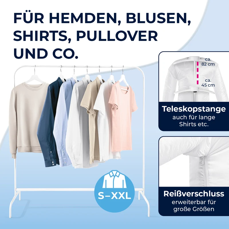 CLEANmaxx Hemdenbügler PRO für Oberbekleidung - trocknet & bügelt automatisch - Silber/Weiß