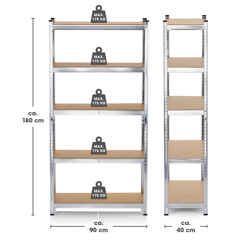 EASYmaxx Schwerlastregal & Werkbank mit GS - Bis zu 175 kg Tragkraft je Regalboden - 180 x 90 x 40 cm