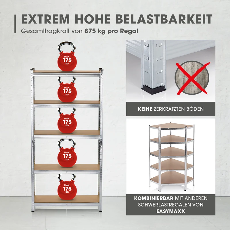 EASYmaxx 2 in 1 Schwerlastregal & Werkbank, 180 x 90 x 40 cm - 875 kg Traglast, 175 kg pro Ebene