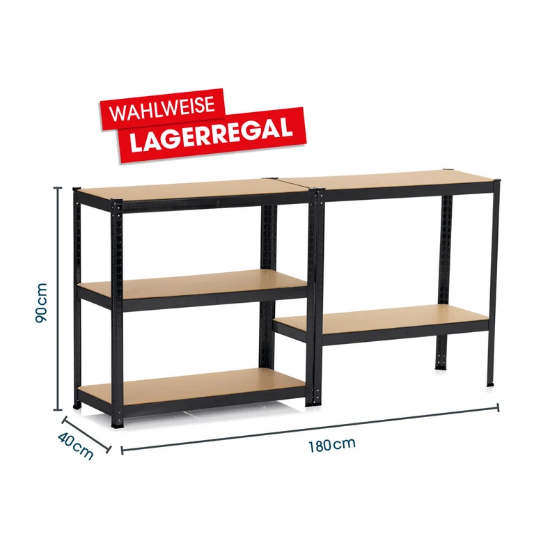 EASYmaxx 2 in 1 Schwerlastregal & Werkbank - 180 x 90 x 40 cm - 875 kg Traglast, 175 kg pro Ebene