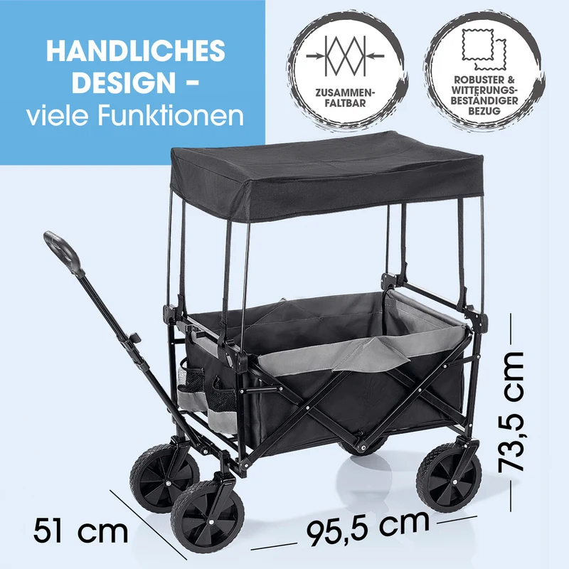 EASYmaxx Bollerwagen mit Dach - faltbar - anthrazit/schwarz