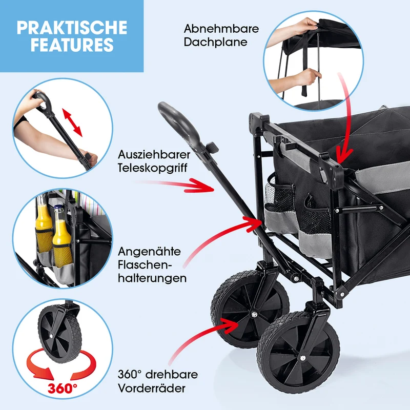 EASYmaxx Bollerwagen mit Dach - faltbar - anthrazit/schwarz