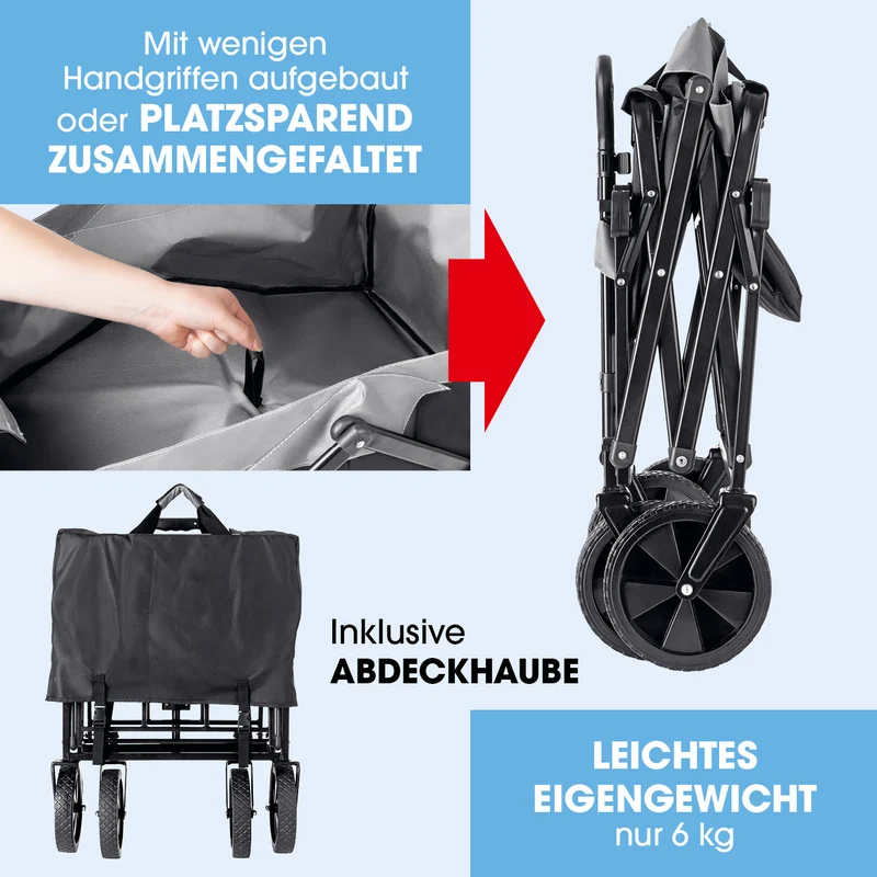 EASYmaxx Bollerwagen mit Dach - faltbar - anthrazit/schwarz