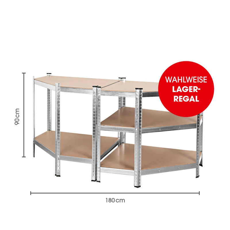 EASYmaxx Schwerlast-Eckregal & Werkbank - 180 x 90 x 40 cm - 875 kg Traglast, 175 kg pro Ebene