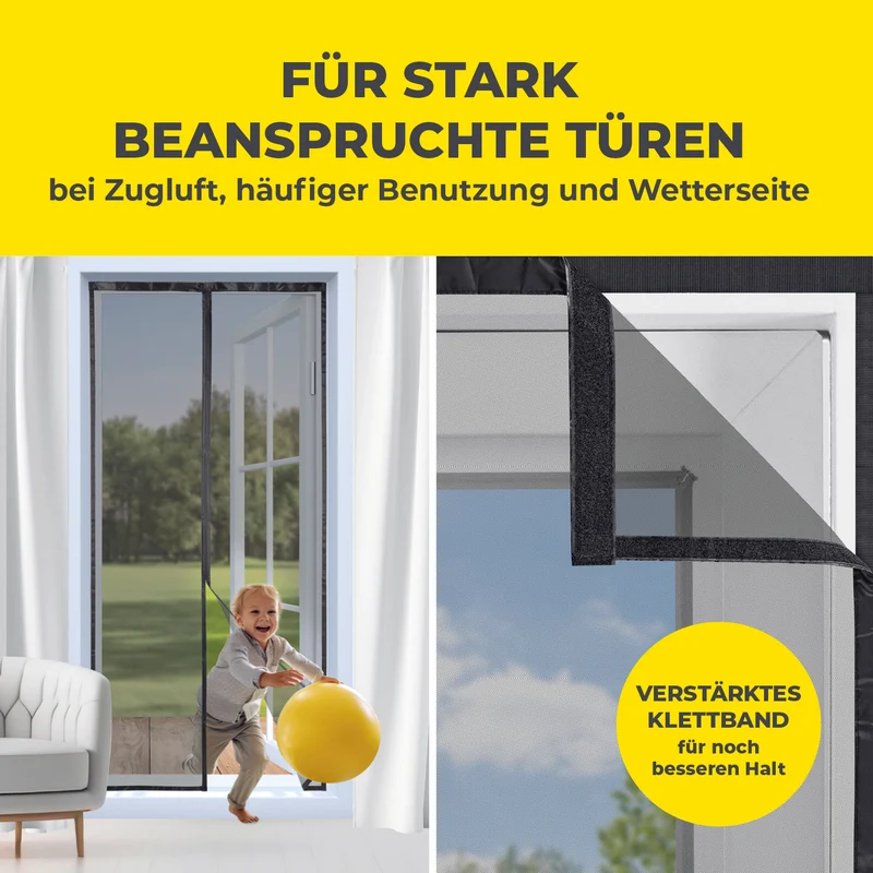 EASYmaxx Insect Protect Insektenschutzvorhang mit eingenähten XXL-Magnetbändern - 100 x 210 cm - Schwarz
