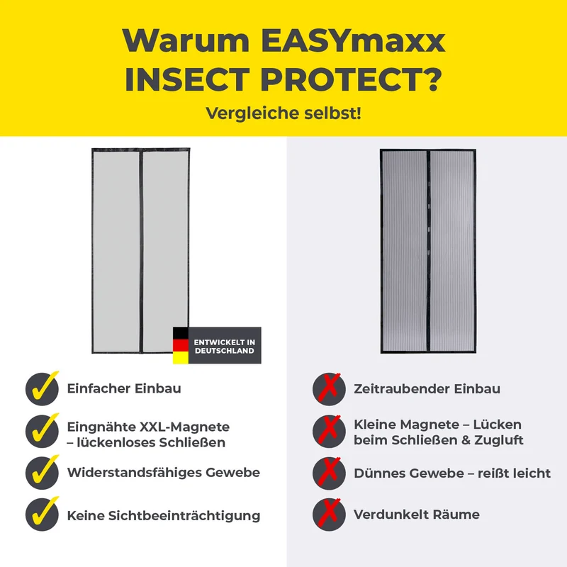 EASYmaxx Insect Protect Insektenschutzvorhang mit eingenähten XXL-Magnetbändern - 100 x 210 cm - Schwarz