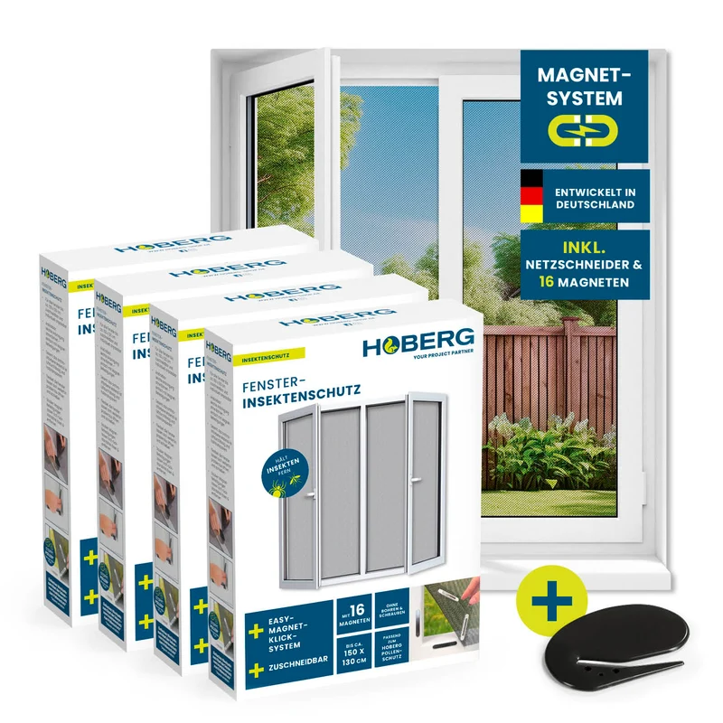 HOBERG Insektenschutzgitter mit Magnetbefestigung – Fenster – 4er-Set