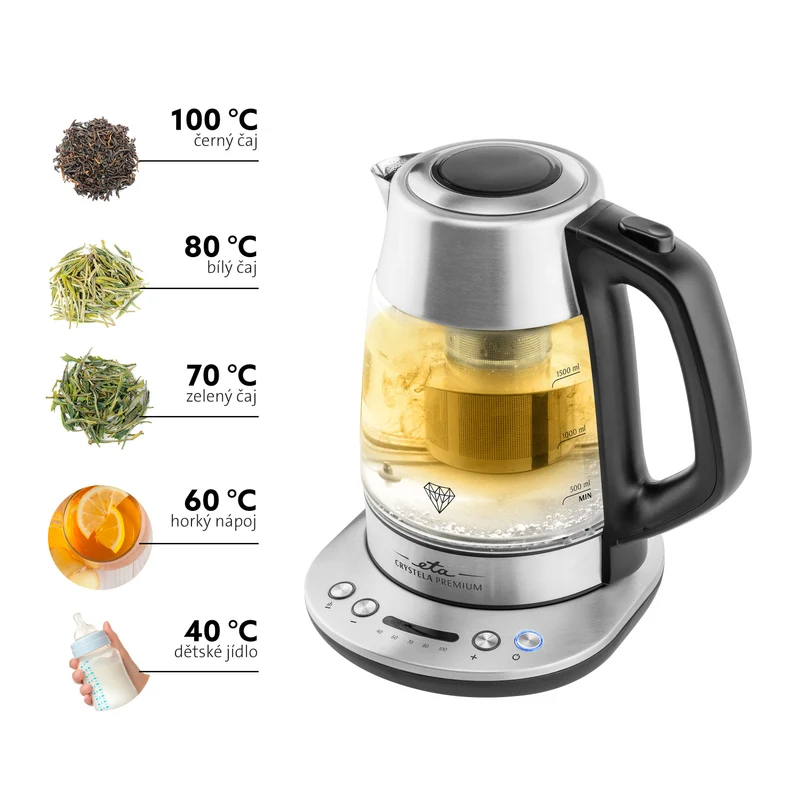 Elektrischer Wasserkocher ETA Crystela Premium 9153 90000 (ETA915390000) rostfreier stahl/glas