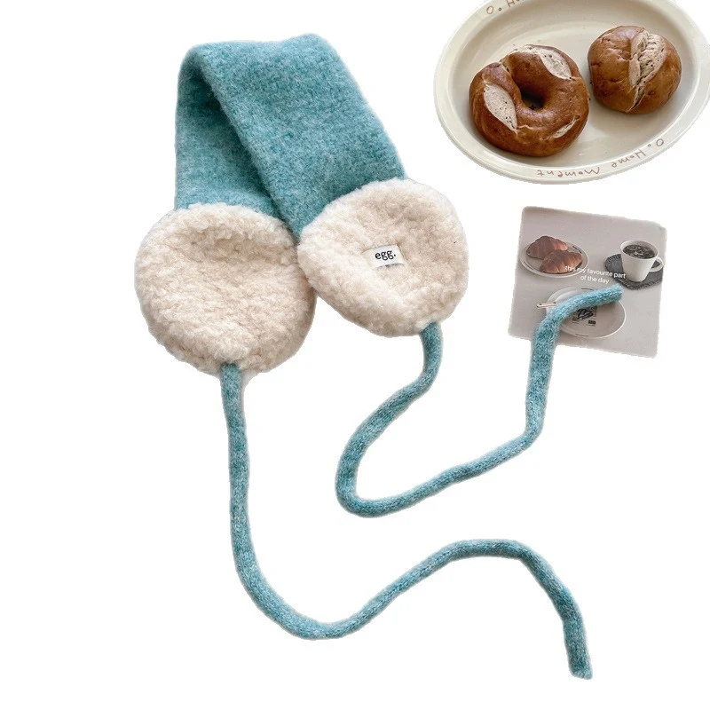 Faux-Shearling gefüttertes gestricktes Ohrwärmer-Schal-Stirnband mit langen Bändern Karnz
