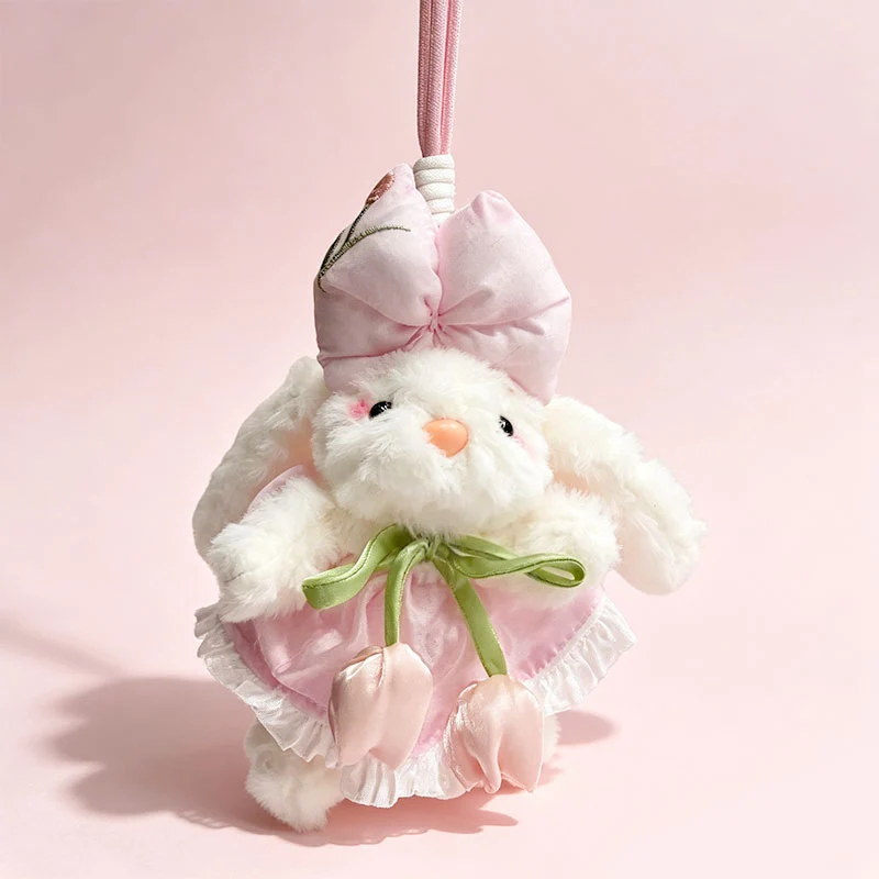 Plüsch Hase Taschenanhänger Schlüsselanhänger mit dekorativem Bogen und floralem Kleid Karnz