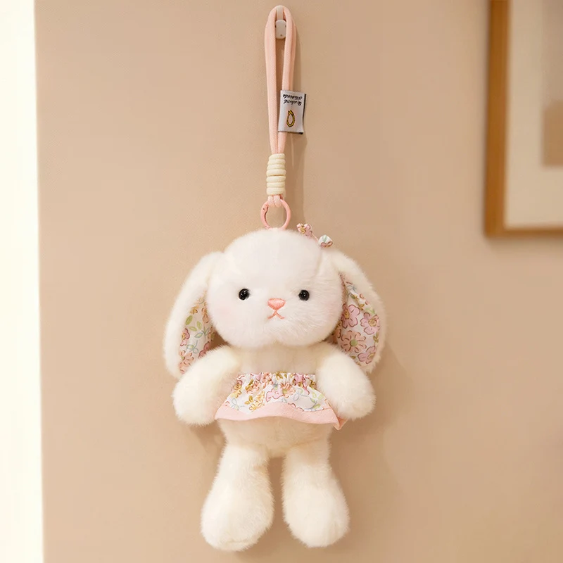 Plüsch Hase Taschenanhänger Schlüsselanhänger mit dekorativem Bogen und floralem Kleid Karnz