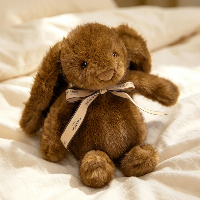 Squat Plush Bunny Cuddle Doll mit langen hängenden Ohren, gewichtetem Boden und Grosgrain-Band Karnz