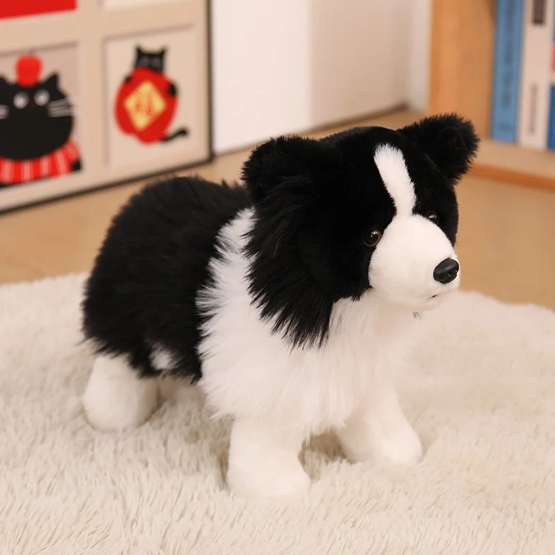 Realistisches Sitzendes Border Collie Plüschspielzeug mit Langem Weichem Fell Karnz