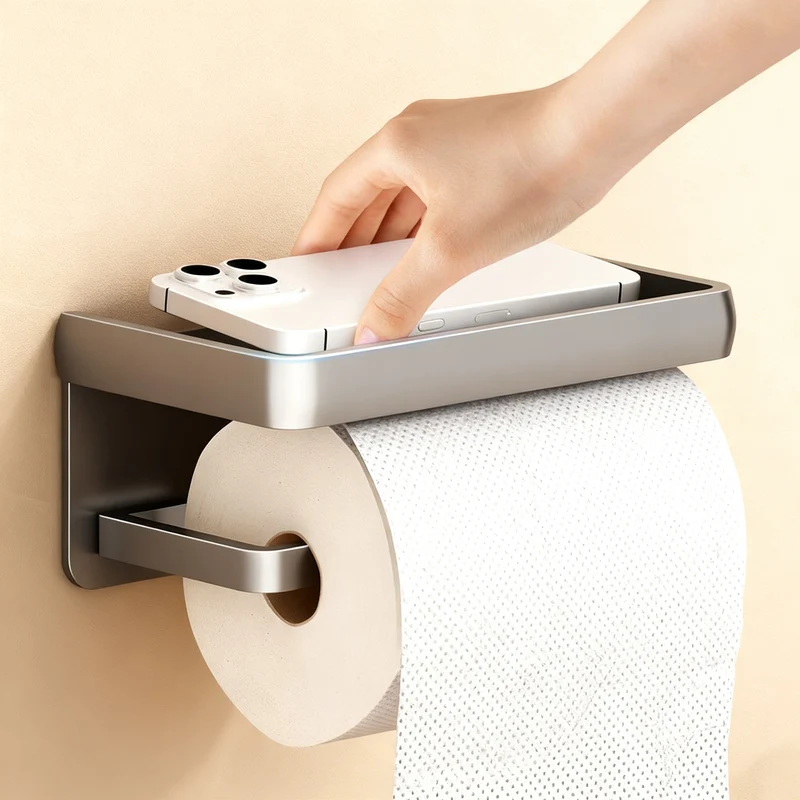 Wandmontierte Toilettenpapierbox aus Weltraum-Aluminium LH0345