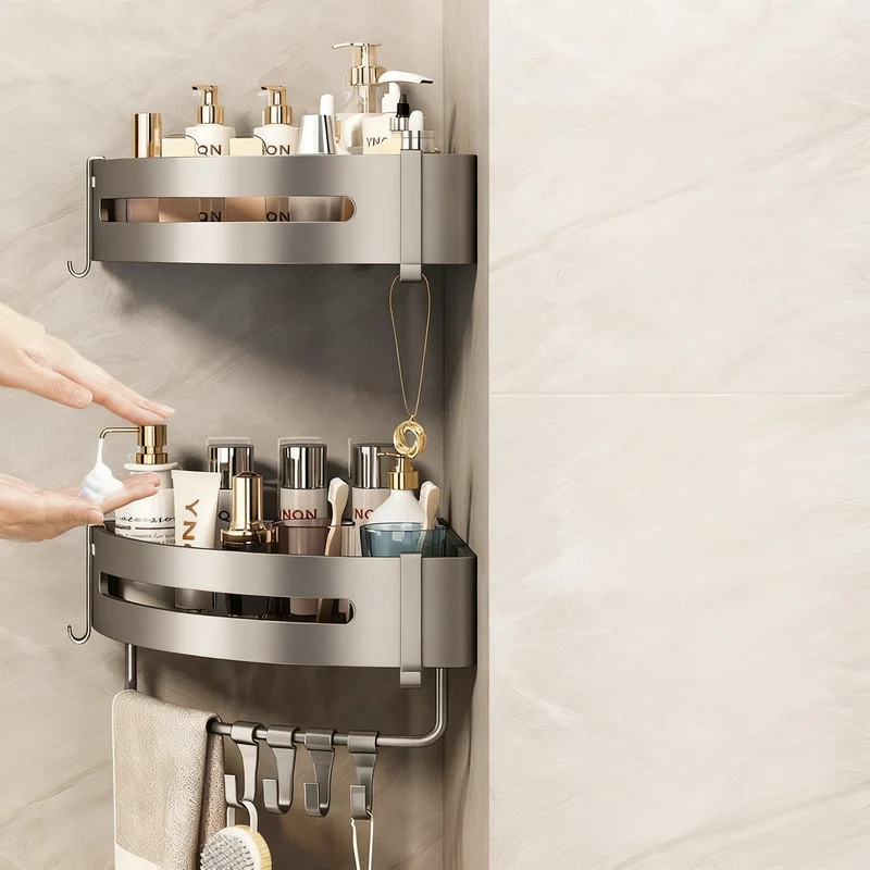Badezimmer-Eckregal aus Edelstahl und Aluminium