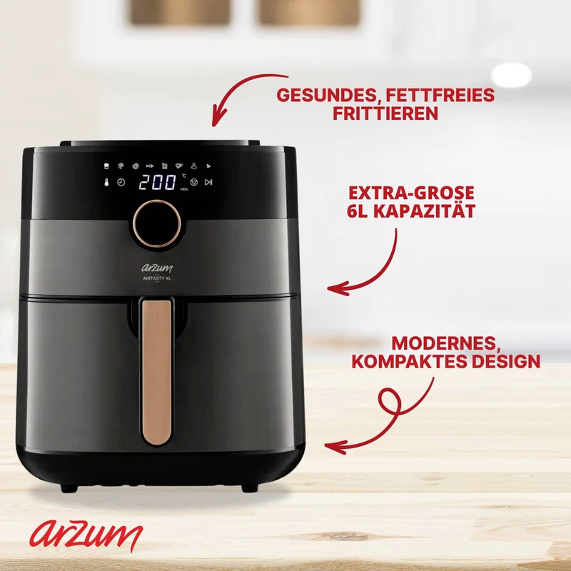 B-Ware arzum Heißluftfritteuse Airfryer Fritteuse 6l 1750W Display Timer Schwarz