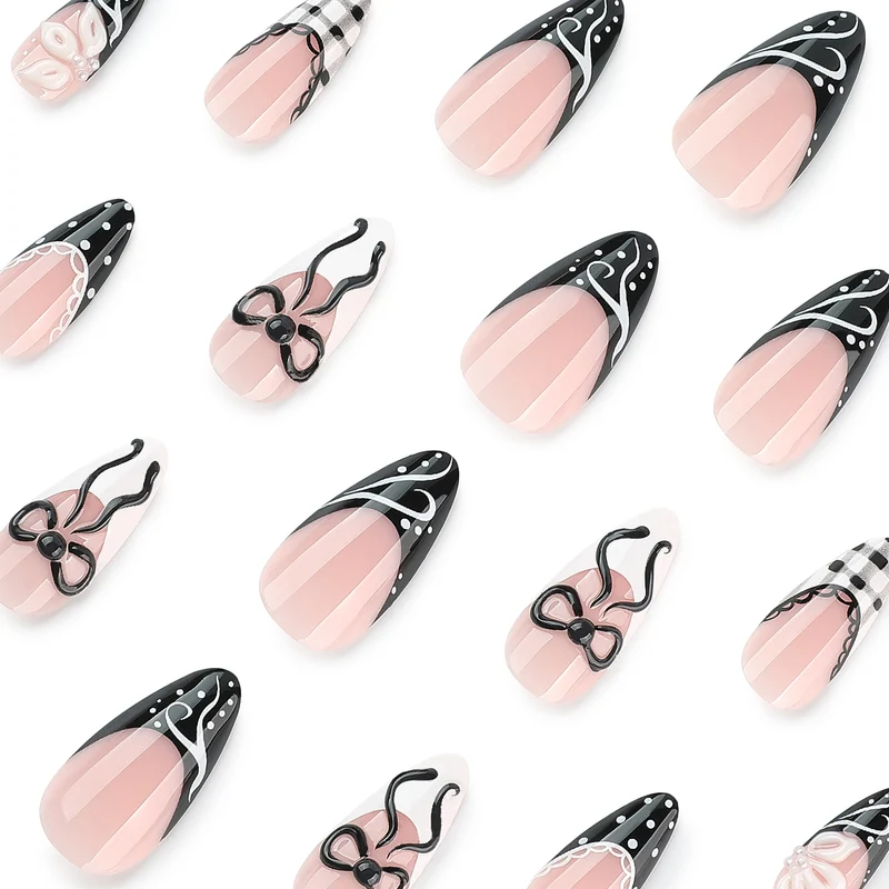 Kunstvolle Stiletto-Nägel mit floralen und geometrischen Akzenten Karnz