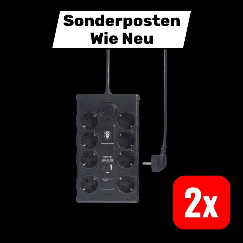 B-Ware SYGONIX 8FACH Überspannungsschutz Steckdosenleiste Mehrfachsteckdose 2x