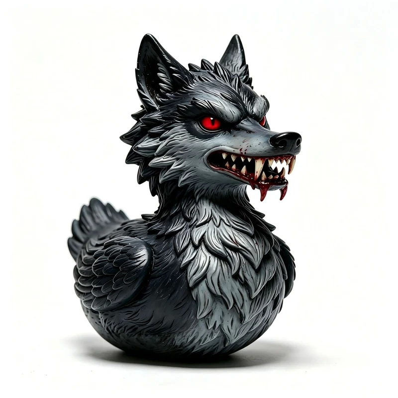 Gruselige Gummi-Ente mit Wolf-Motiv Karnz