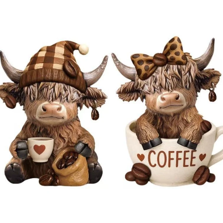 Dekofigur eines Highlandrinds mit Accessoires Karnz