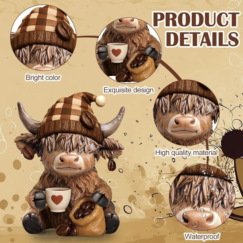 Dekofigur eines Highlandrinds mit Accessoires Karnz