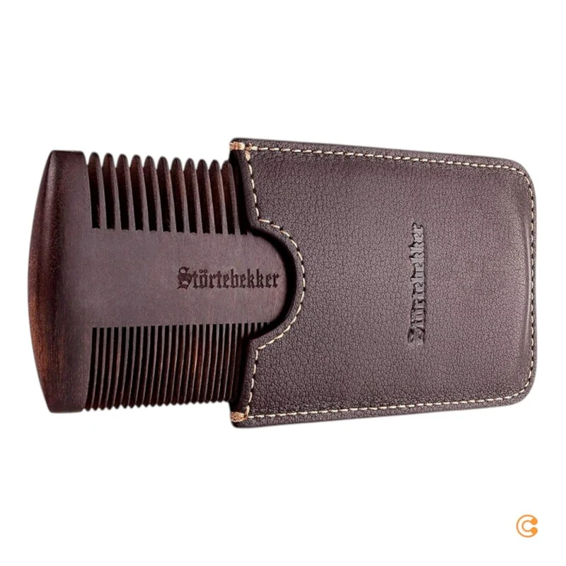 B-Ware Störtebekker Bartkamm Kamm Herrenkamm Sandelholz Leder-Etui zwei Zahnungen Br223
