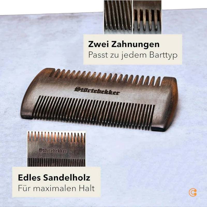 B-Ware Störtebekker Bartkamm Kamm Herrenkamm Sandelholz Leder-Etui zwei Zahnungen Br223