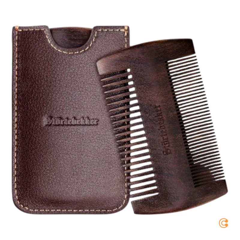 B-Ware Störtebekker Bartkamm Kamm Herrenkamm Sandelholz Leder-Etui zwei Zahnungen Br536