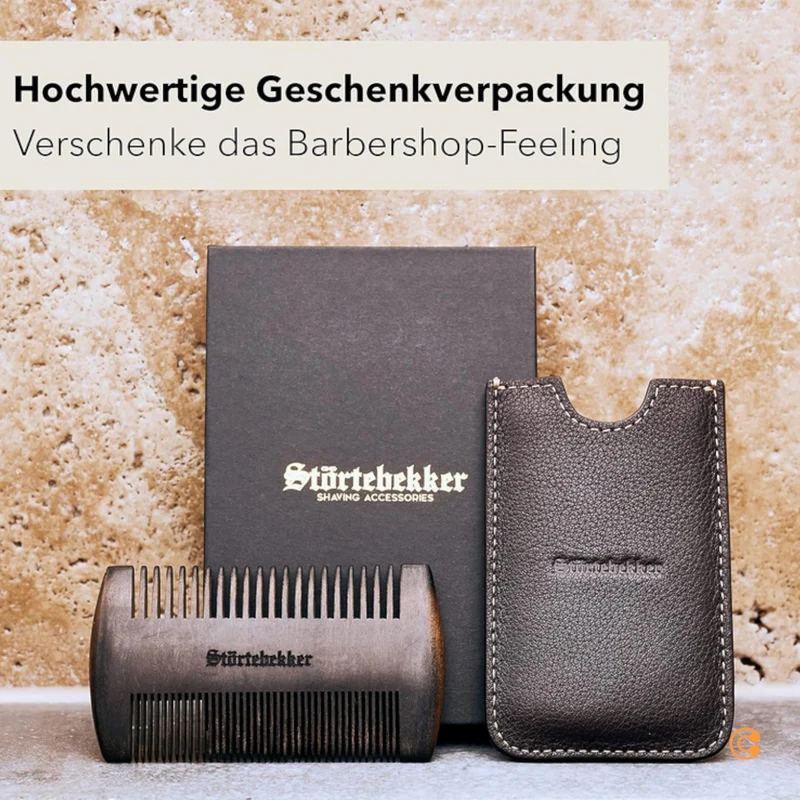 B-Ware Störtebekker Bartkamm Kamm Herrenkamm Sandelholz Leder-Etui zwei Zahnungen Br536