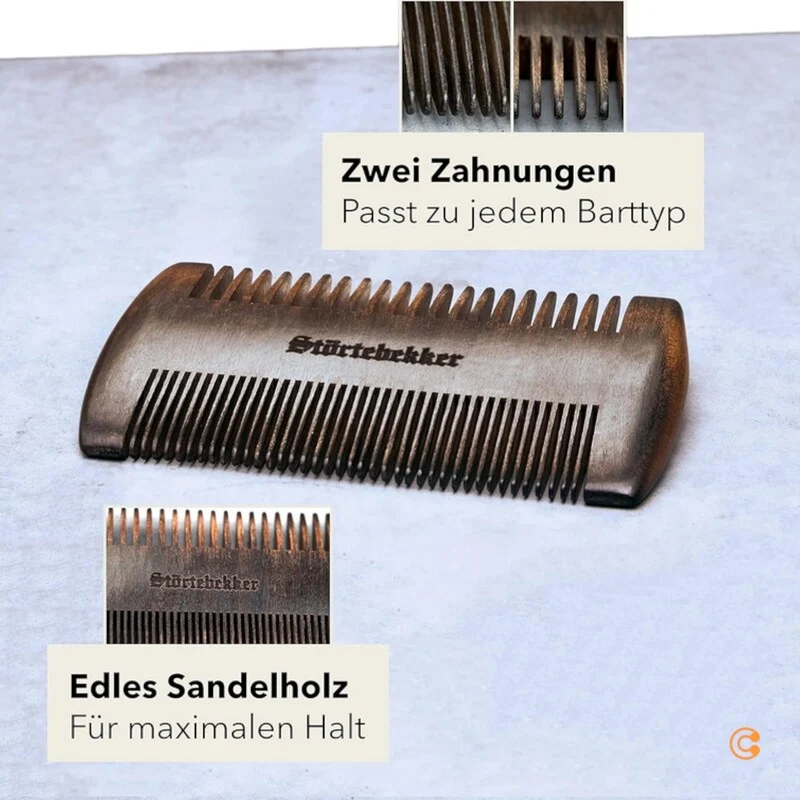 B-Ware Störtebekker Bartkamm Kamm Herrenkamm Sandelholz Leder-Etui zwei Zahnungen Br536