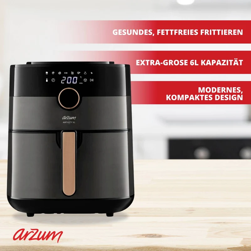 B-Ware arzum Heißluftfritteuse Airfryer Fritteuse 6l 1750W Display Timer Schwarz
