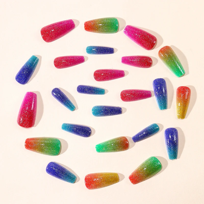 Vibrant Glitter Gradient Acryl Nagelkunst Verlängerungen Karnz