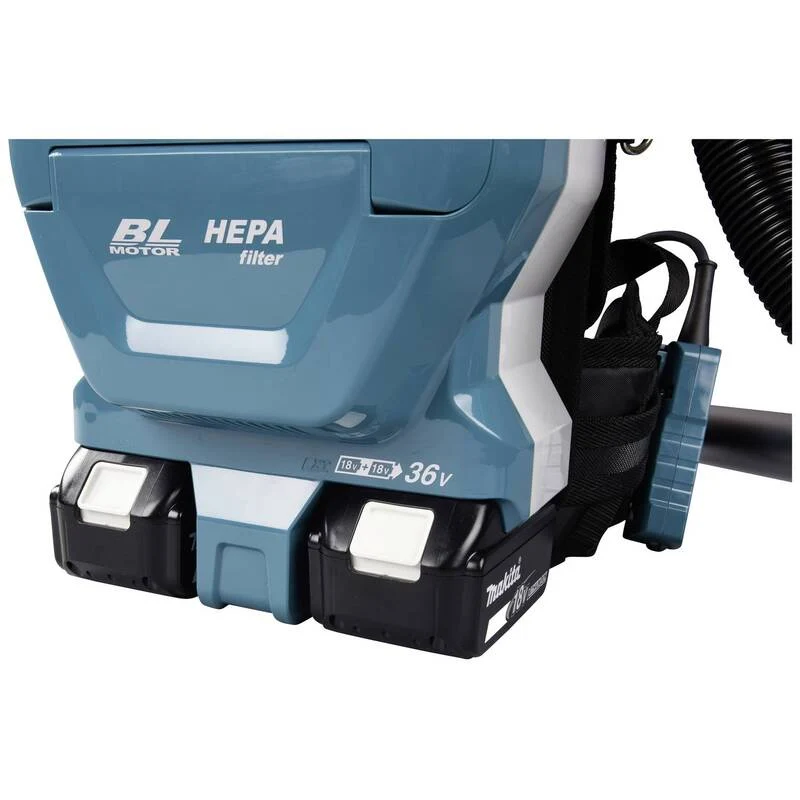 B-Ware Makita Akku-Rucksackstaubsauger 2x18V akkubetrieben Staubsauger 70dB türkis