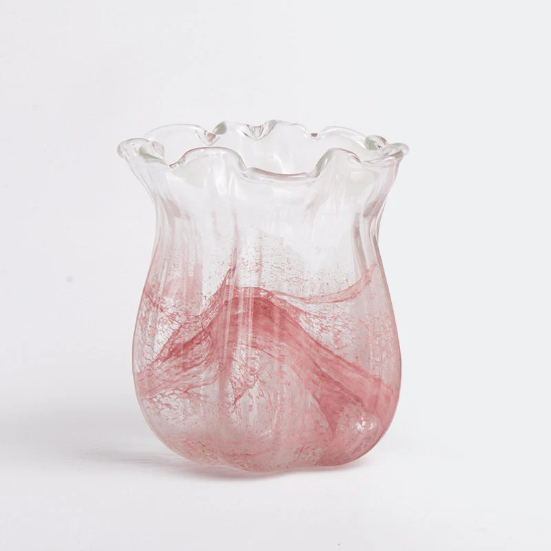 Handgeblasen Rüschentulpen Kunstglas Dekorative Vase Karnz