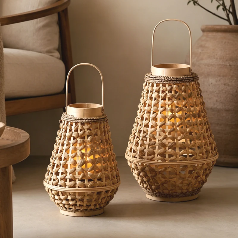 Elegante Laterne aus geflochtenem Rattan Karnz