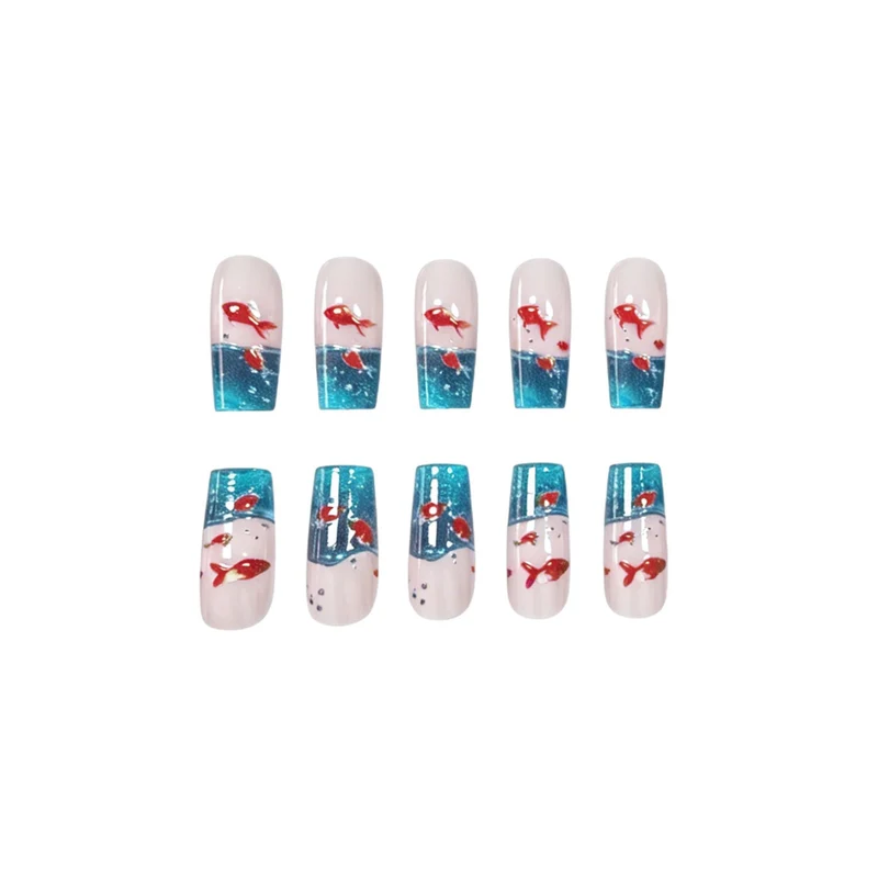 Künstlerische von Aqua inspirierte Acryl-Nagelkunstverlängerungen Karnz