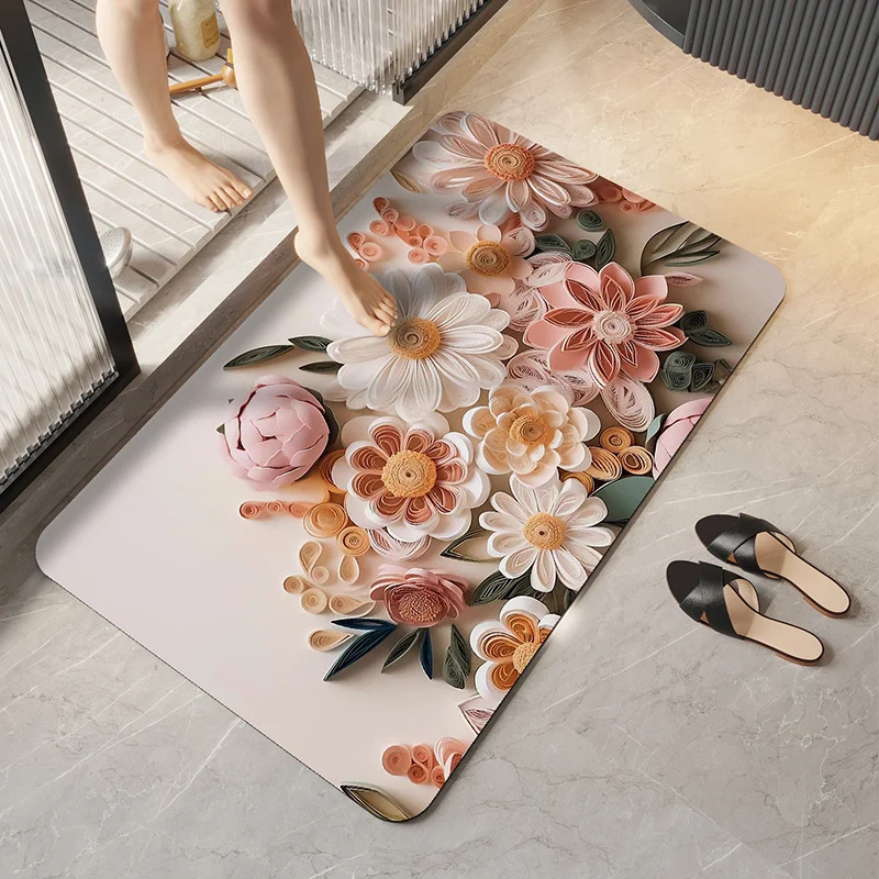 Weicher Plüsch Badeteppich mit Blumendesign