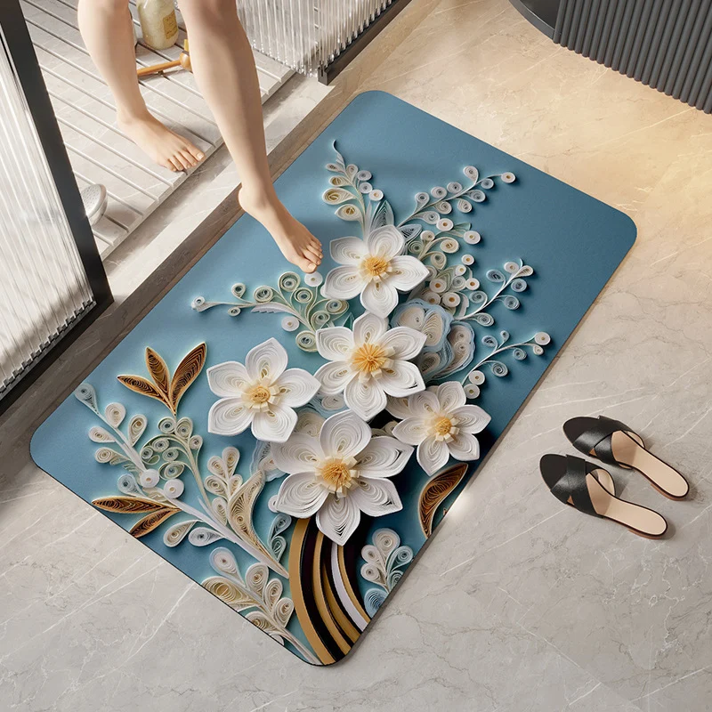 Weicher Plüsch Badeteppich mit Blumendesign