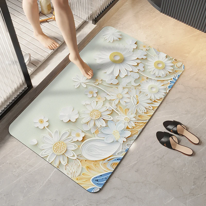 Weicher Plüsch Badeteppich mit Blumendesign