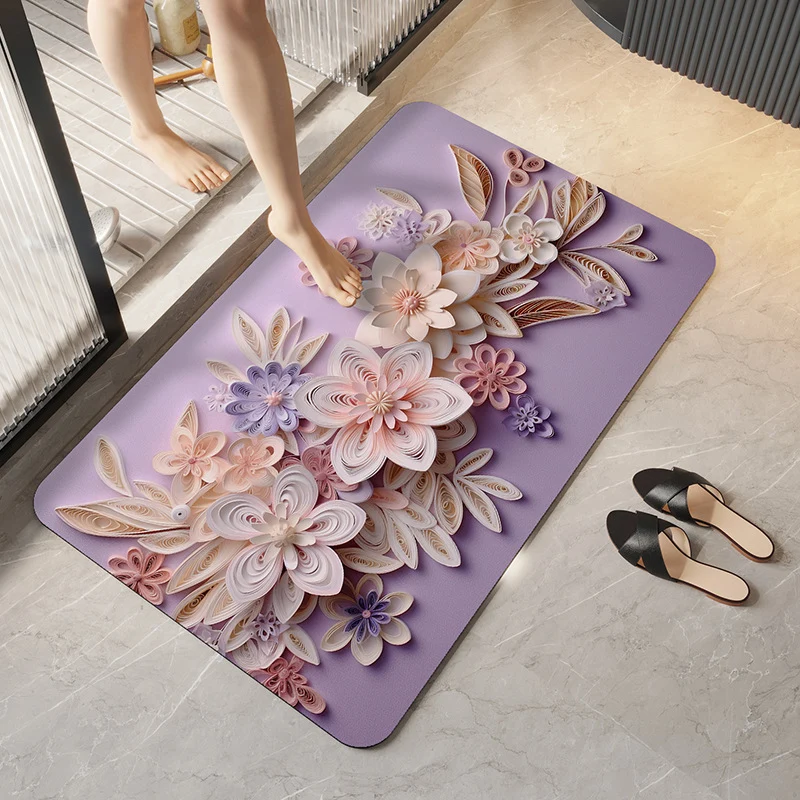 Weicher Plüsch Badeteppich mit Blumendesign