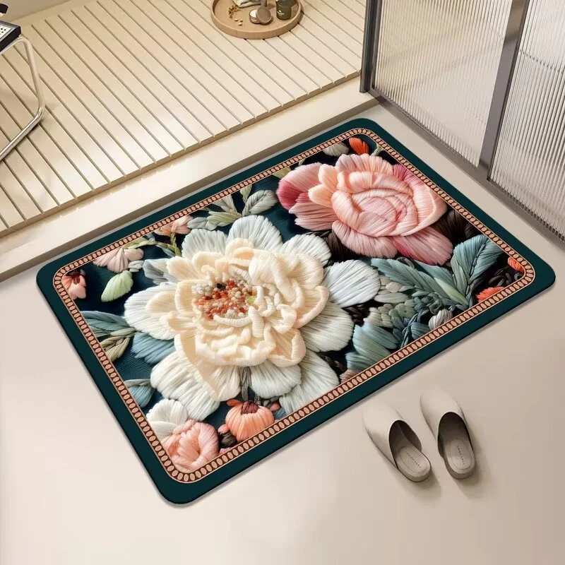 Florales Design rutschfester Badteppich